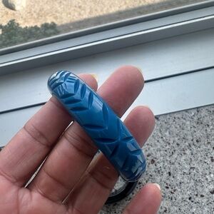 Blue Carved Bangle Bracelet
